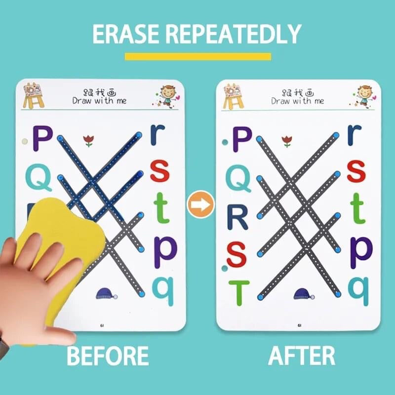 Premium Reusable Tracing Book 64Pages + Markers & Eraser